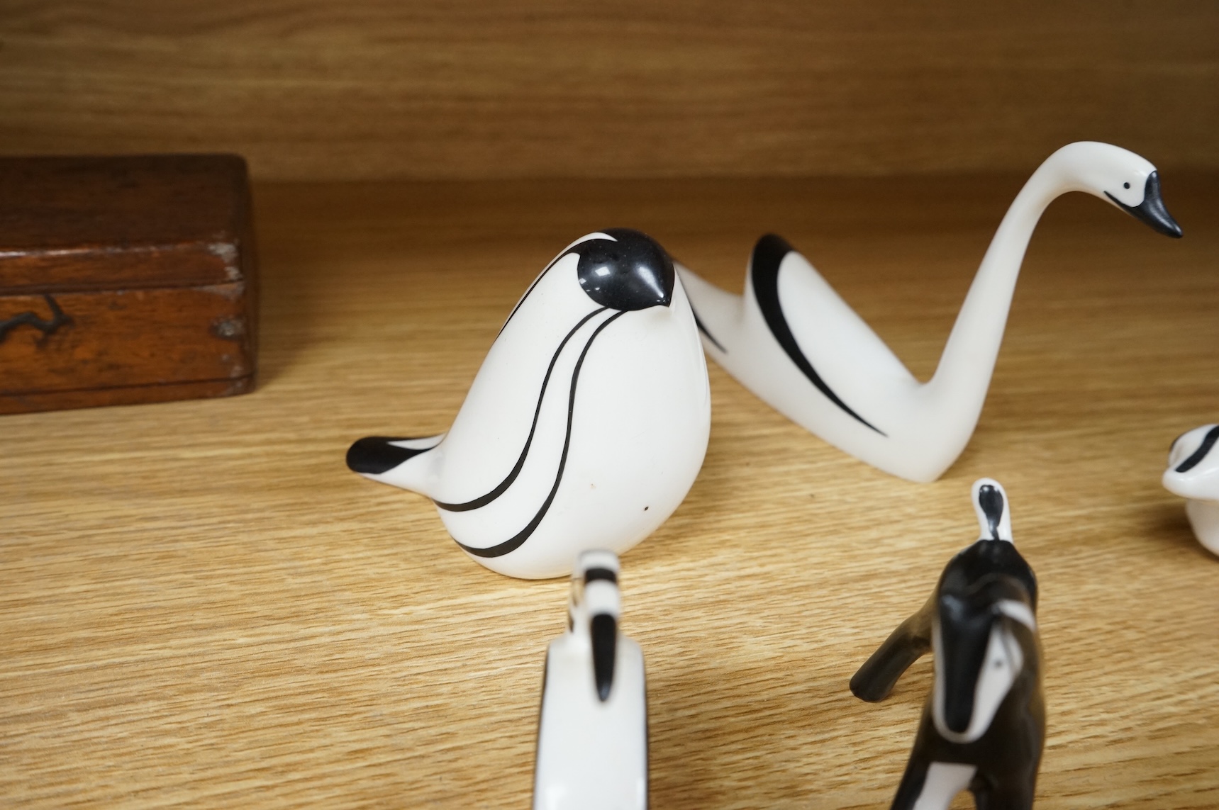 A collection of mid century Cmielow ceramic animals to include cat, rabbit and swan, largest 18cm in length
